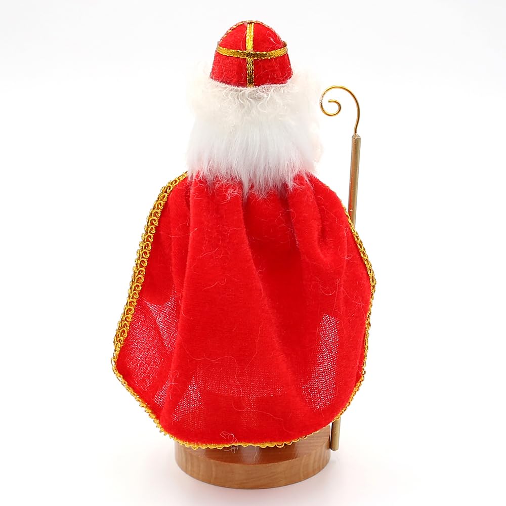 Dekohelden24 Holz Rauchfigur, Räucherfigur, Räuchermännchen, Räuchermann als St. Nikolaus mit Stab und Bibel in der Hand im roten Gewand, L/B/H 11 x 8 x 20 cm.