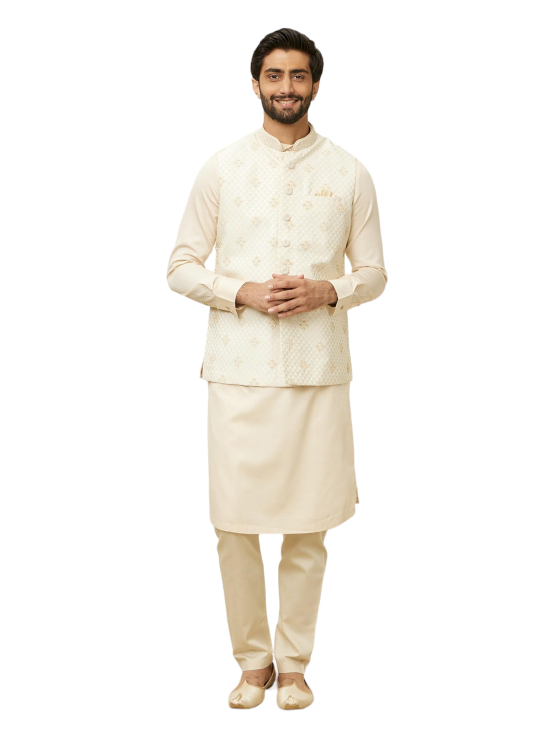 manyavar Men's Brocade Hand Embroidered Nehru Jacket (1pc)-picture-31