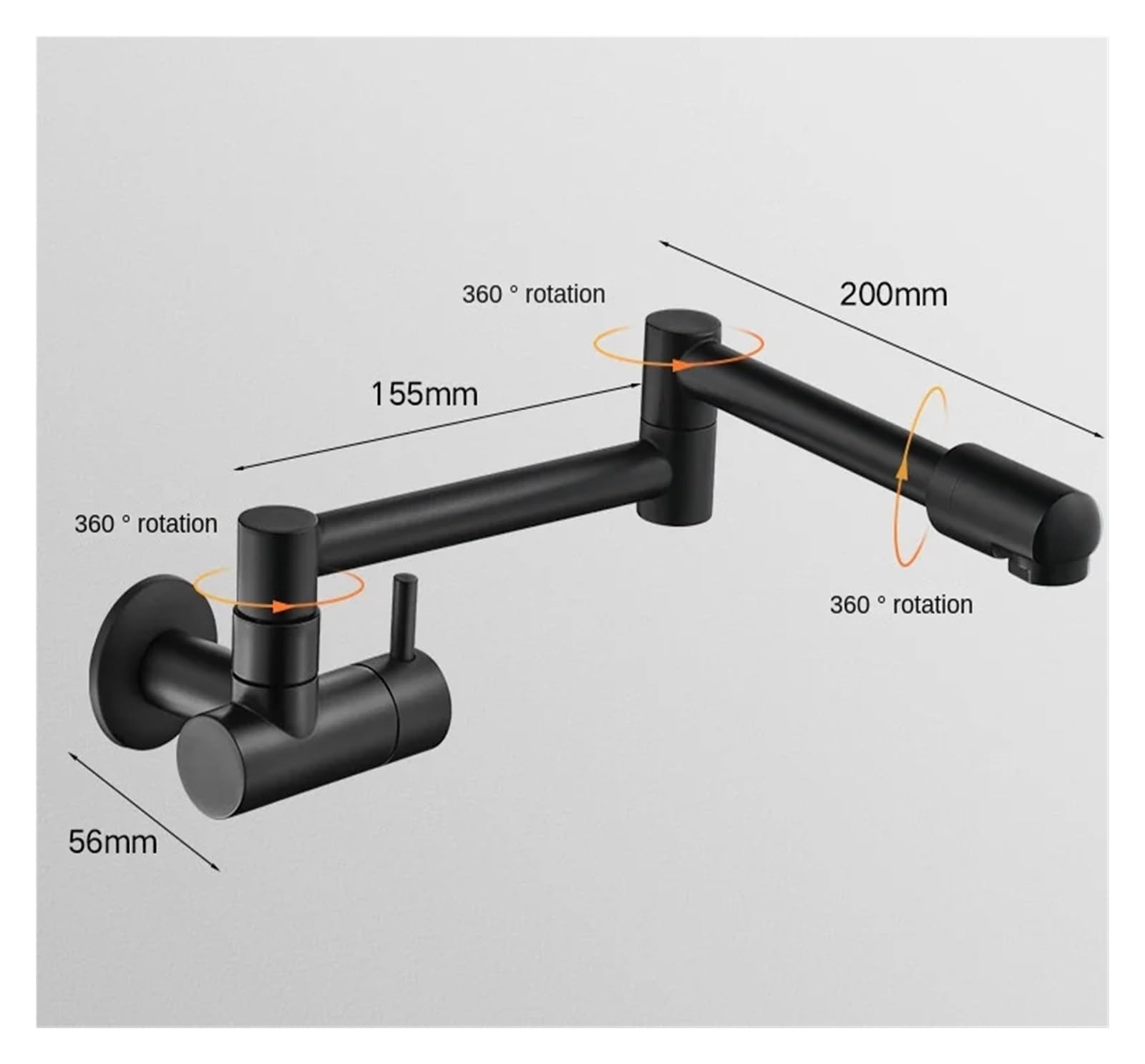 Grifo for llenado de ollas, de Acero Inoxidable, de Montaje en Pared, Color Negro, for Uso Comercial, con Brazo oscilante y Doble articulación, for Cocina, Plegable