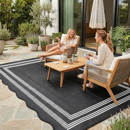 Garvee Waterproof Outdoor Rug 6x9, Scalloped Geometric Foldable Plastic Straw