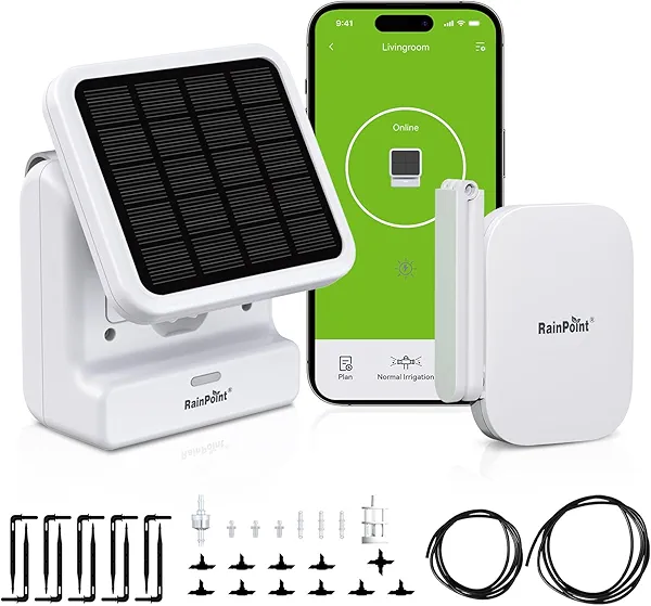 RAINPOINT Smart WiFi Solar Automatic Plant Watering System for House Potted Plants, Up to 20 Plants Expert Dripline Layouts Vacation Self Watering Drip Irrigation Pump Device Kit Indoor/Outdoor Garden