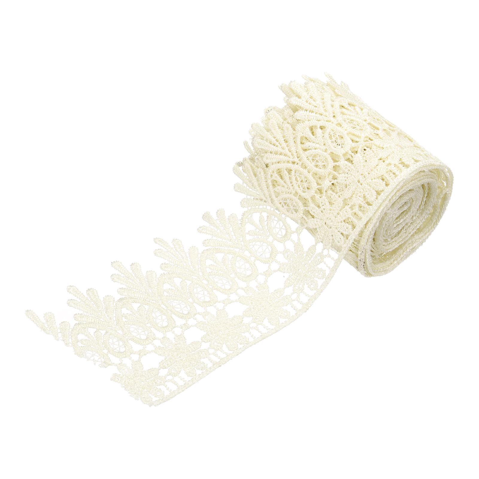 sourcing map 3 Inch Wide 3 Yard Lace Ribbon Floral Pattern Light Khaki Embroidered Edge Lace Trim Ribbons for Sewing Making, DIY Crafts, Gift Wrapping, Wedding Decor — image 1