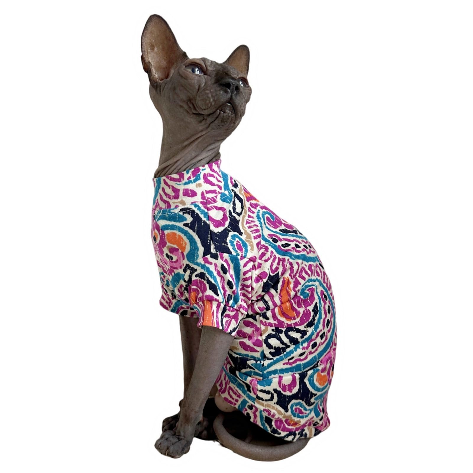 Limited Edition Sphynx Cat T-Shirts Elastic Hairless Cat Sweatshirt Pet Kitten Clothes Round Collar Kitten Shirts Vest Cats & Small Dogs Apparel (Leaf