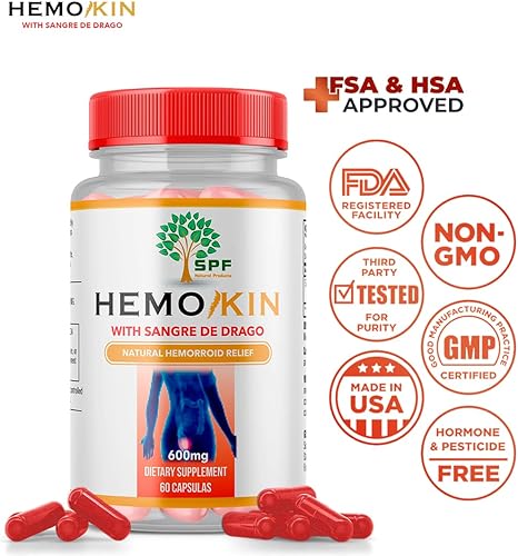 Miniatura 3 de HEMOKIN con Sangre de Drago - Suplemento para aliviar las hemorroides y fisuras, ayuda con picazón, hinchazón, alivio del dolor (60 cápsulas) (1)