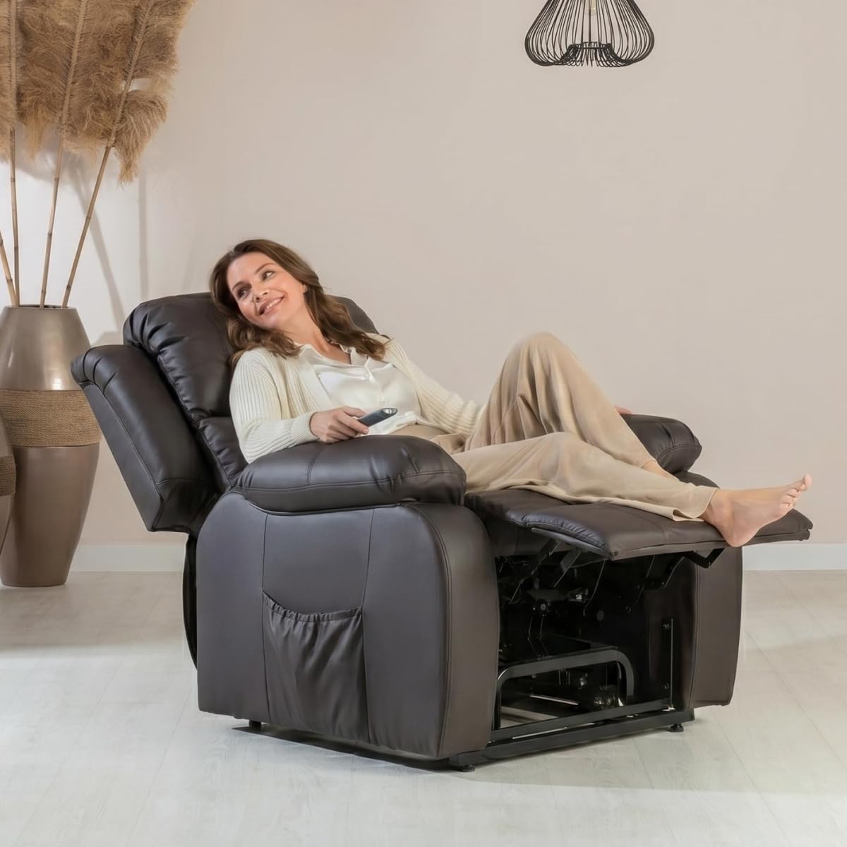 ZZ DON DESCANSO - Sillón Relax Reclinable Eléctrico Levanta Personas Trevi Choco, Reclinación 160º, 10 Programas, Temporizador, Calor Lumbar. Sillón Masaje 4 Zonas de Eco Piel PU. Incluye 2 Mandos