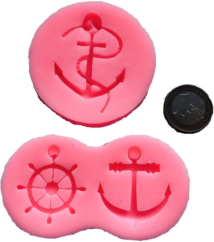 Royal House Goods Set of 2 Sea Anchor Fondant Silicone Chocolate Mould Cupcake Mould Captain Boat Maritime Cake DIY Baking Decorating Shapes Ice Cube Mould