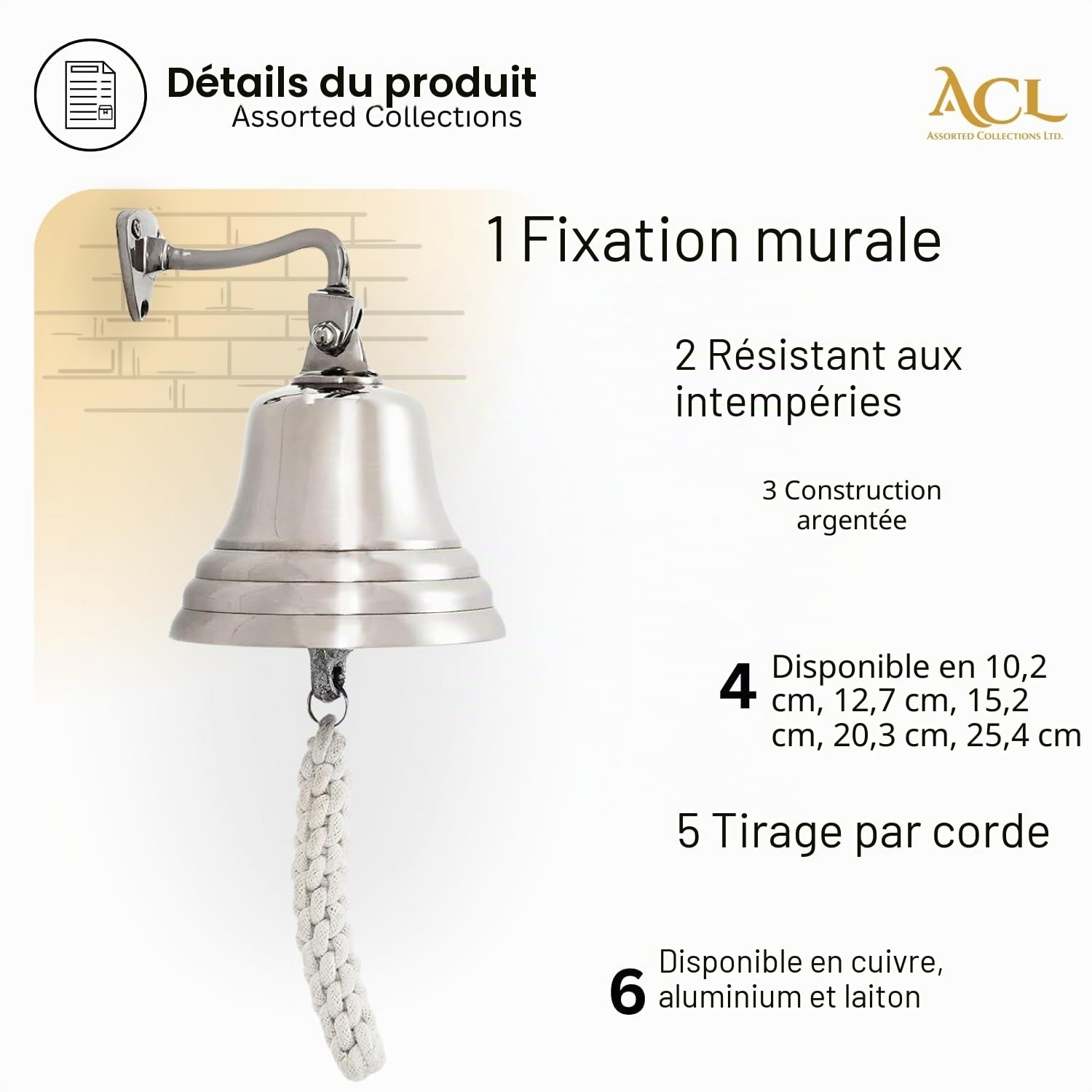 Assorted Collections Cloche à Main | Décoration Nautique pour Bar et pub | Cloche à chaîne Verte Unique aux Sons clairs et puissants, idéale pour Noël, Les fêtes et Les Pubs, 6 Pouces