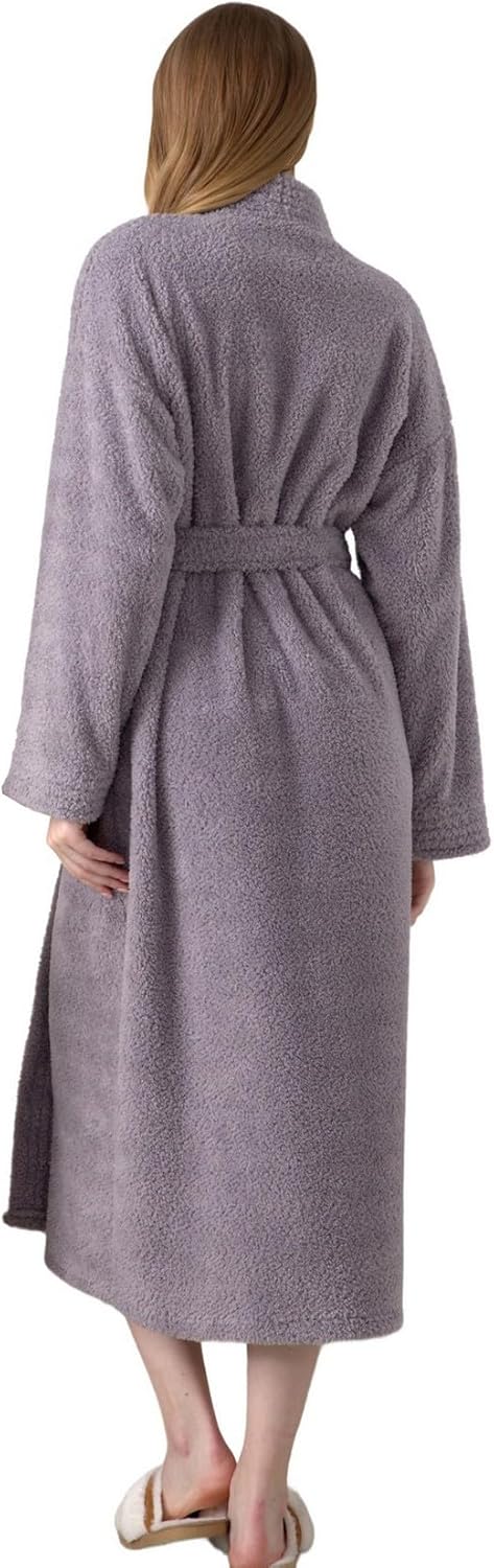 Lu's Chic Women's Belt Fleece Bath Robe Chic Bathrobes Calf Length Fall Cold Weather Chunky Long Sleeve Loungewear