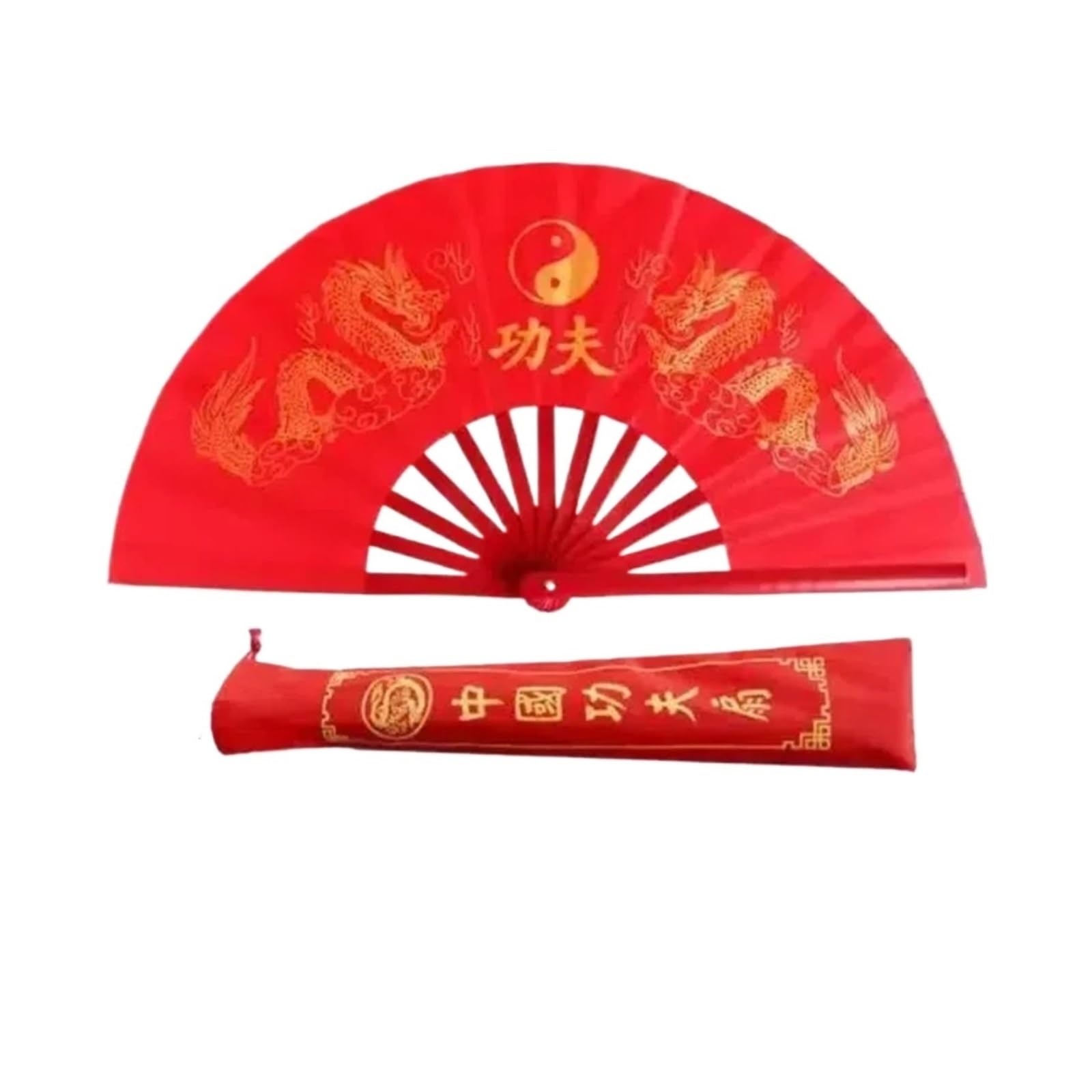 Éventail Tai Chi Pliable Rouge 34cm pour Performance de Kung Fu