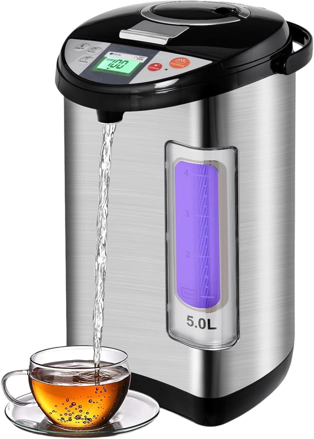 5L Instant Hot Water Dispenser, Thermal Stainless Steel Water Boiler with 5 Temperature Settings, 24H Timer, Auto Re-Boil & Rotatable Base, Electric Instant Kettle for Home Office Brewing