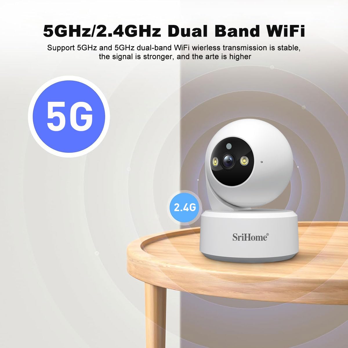 OBA SH064 Telecamera Sorveglianza WiFi 8MP 4K: Audio 2 Vie, Rilevamento Umano/Pianto, Zoom ditital 3x, PTZ 360 gradi Visione Notte, Dual Band, Hotspot AP, H.265