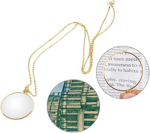 Miniatura 2 de Lupa colgante, lente monóculo de lupa portátil 5X con collar colgante para lectura, manualidades, costura, joyería, pasatiempos (dorado)