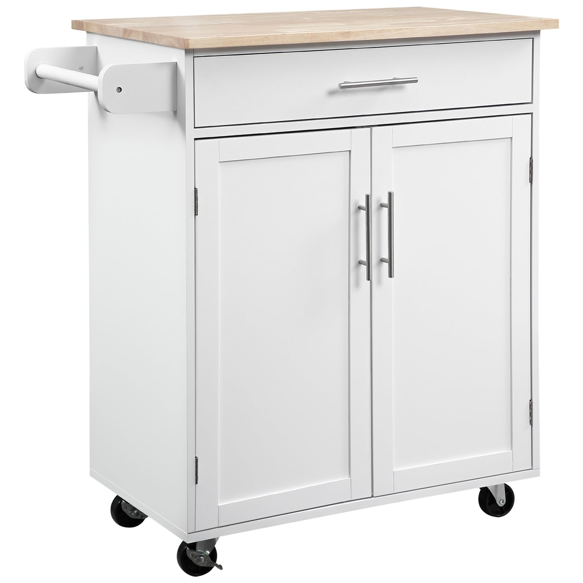 HOMCOM Desserte de Cuisine sur roulettes Chariot de Service Ilot de Cuisine avec tiroir de Placard et Porte-​torchons - 83l x 45P x 91,​5H cm Blanc
