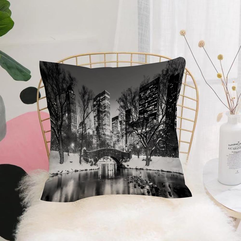 HYMSXW Cushion Cover,Throw Pillow Case Home Decorative for Living Room Bedroom Sofa Chair 20X20 Inch,Gapstow bridge in winter Central Park New York City in black and white,Pillowcase 50X50cm