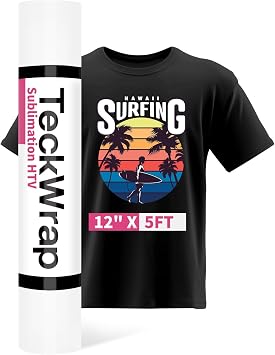 TECKWRAP Sublimation HTV for Dark Fabric/Light Fabric 12" X 5FT - Matte White HTV Vinyl Iron on Heat Transfer Vinyl for Cotton T-Shirt Work with Sublimation Paper Sublimation Printers Heat Press