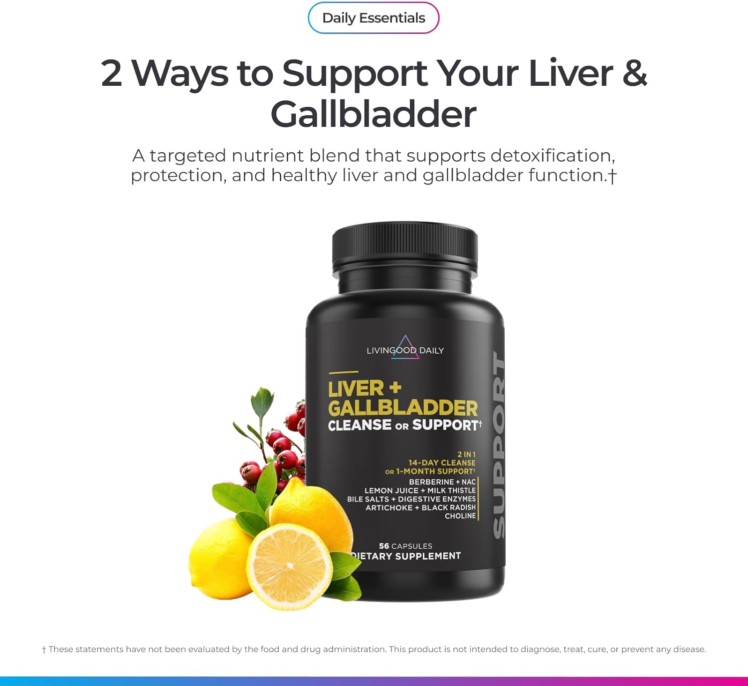 Livingood Daily Liver & Gallbladder Cleanse or Support Supplement with Milk Thistle, Ox Bile, Bile Salts, Digestive Enzymes and Artichoke Leaf Extract, Digestive Health & Liver Support, 56 Capsules