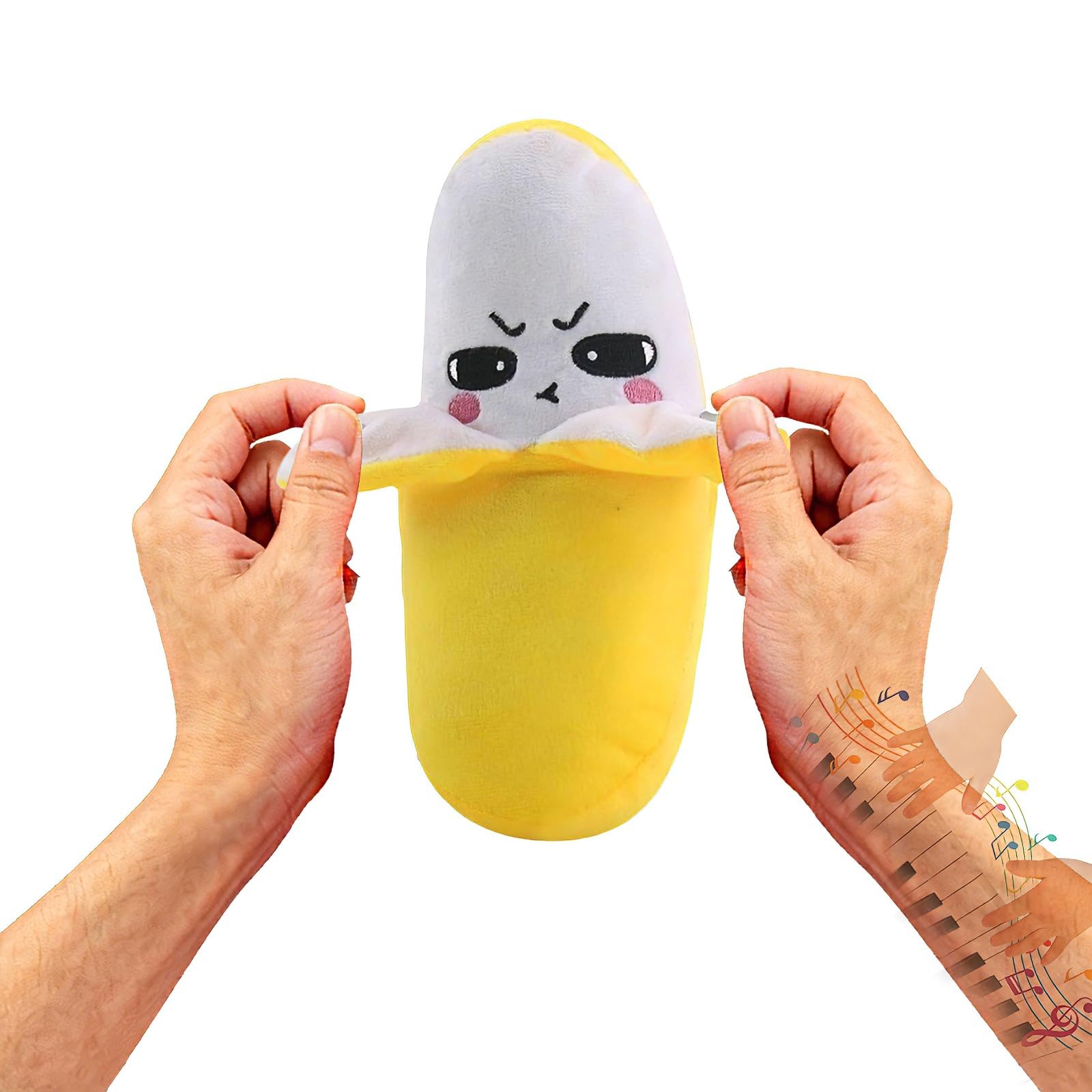 Muñeca Interactiva con Sensor Musical, Muñeca de Peluche en Forma de Fruta con Interacción Feliz Sensible al Tacto y Sonido Enriquecido, 3 Modos, Peluche de Latido con Sensor de Fruta(Yellow)