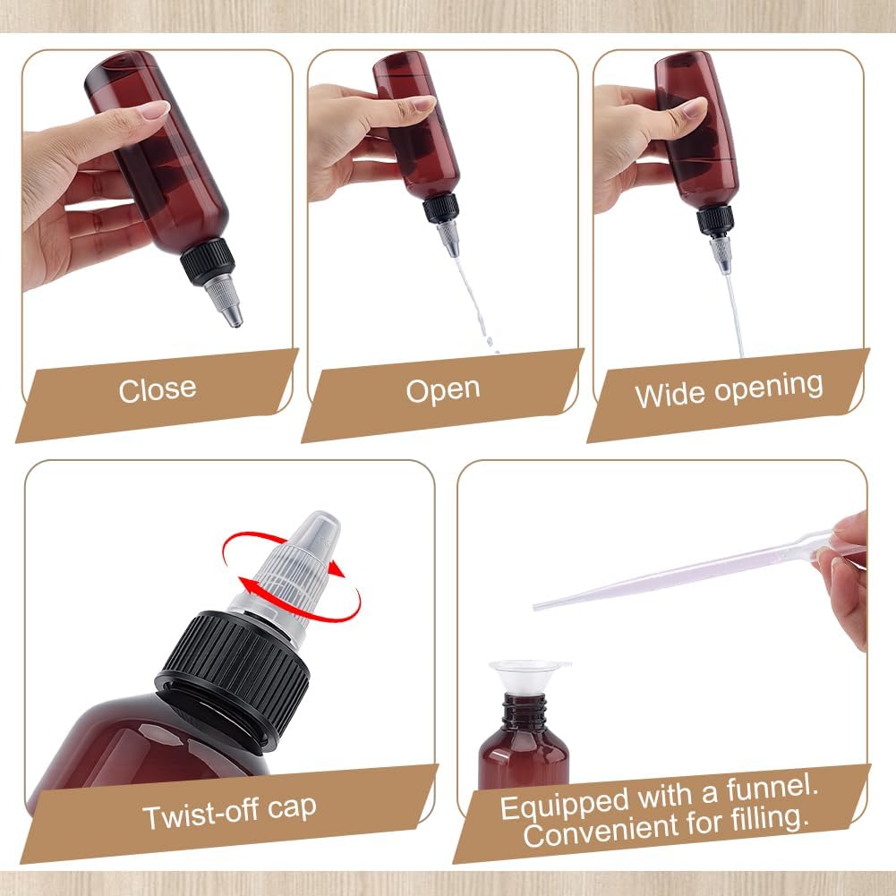 36 Pcs 3.4oz Amber Squeeze Bottle, Applicator Bottles Squeeze Empty Plastic Bottle for Shampoo Lotion Liquid Body Soap Cream Toiletries Equipped with Dropper Funnel and Dispenser