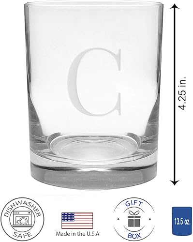 Miniatura 3 de CEDAR CRATE MARKET Juego de 4 piezas de vidrio grabado con monograma de letra C, 13.5 onzas