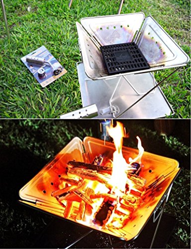 CAMPINGMOON 3-in-1 tragbarer Holzgrill und Feuerstelle aus Edelstahl, 40,6 x 45,7 cm, mit Tragetasche MT-045