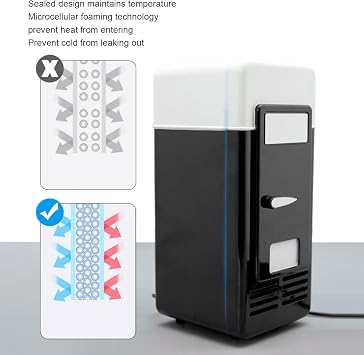 Mini Fridge, USB Powered Fridge Cooler, USB Fridge Insulated Cooling Small Portable Low Decibel Energy Saving Semiconductor Refrigeratior for Bedroom, Car, Office Desk & Dorm Room (Black)