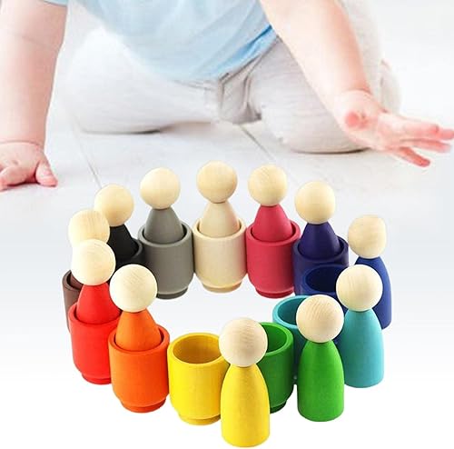 Miniatura 6 de Bolas de madera arcoíris en tazas, juguete Montessori, juguete de educación temprana de motricidad, material de aprendizaje preescolar, juguete