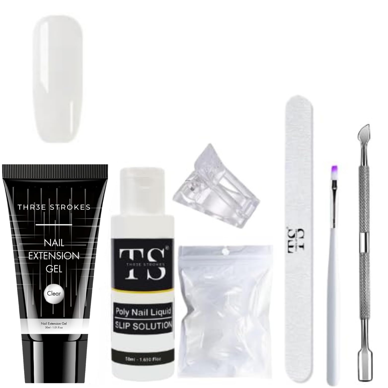 Nail Extension Kit Poly Gel Nail Art Tube with Slip Solution, 20 Nail Moulds, Nail Clip, 1 Buffer, 1 Cuticle Pusher & 1 Brush Solid Nail Decoration Enamel Nails Tip Enhancement Set for Women (CLEAR) (SIMPLE)-image-23