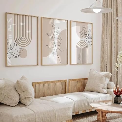 IHHGNB Neutral Wall Art Prints for Modern Minimalist Home Decor, Boho Botanical Posters 3pcs Beige Wall Pictures Bedroom Decor(40x50cm(16x20in) x3/No frame)