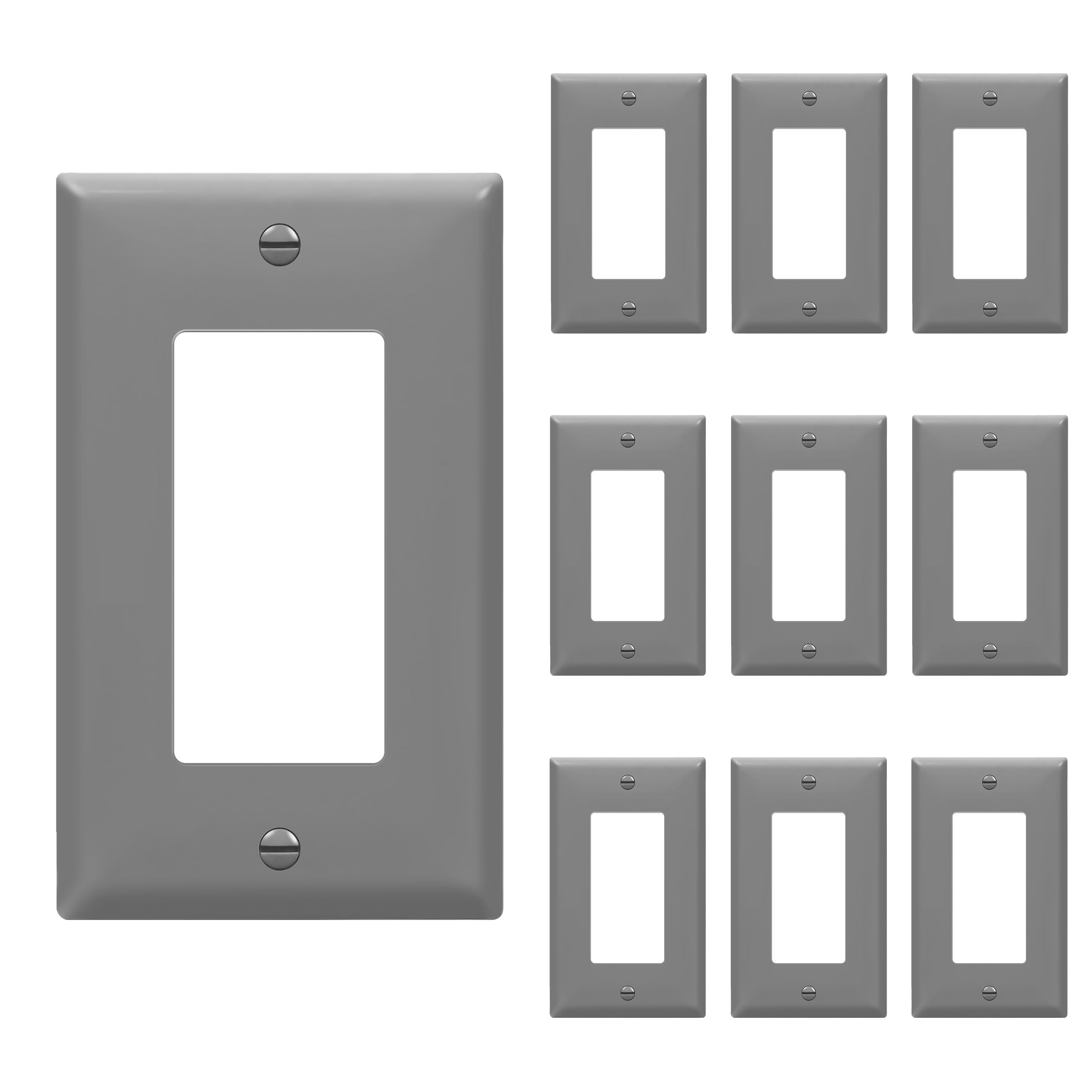 ENERLITES 1-Gang Gray Decorator Switch Outlet Wall Plate Cover, 10 Pack