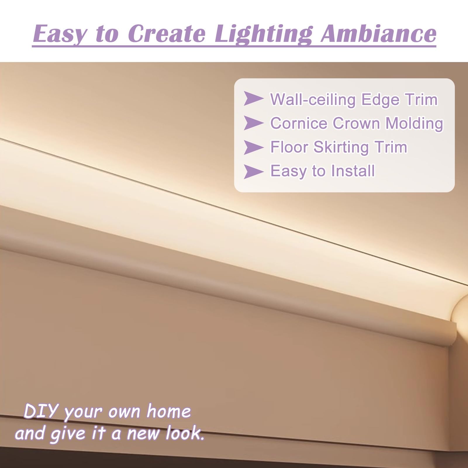 Genérico Canal difusor LED de Aluminio Blanco Moderno para moldura de Techo, iluminación Decorativa para bañadores de Pared - Riel de Tira LED de 6,5 m/21,3 pies con moldura de iluminación indirecta
