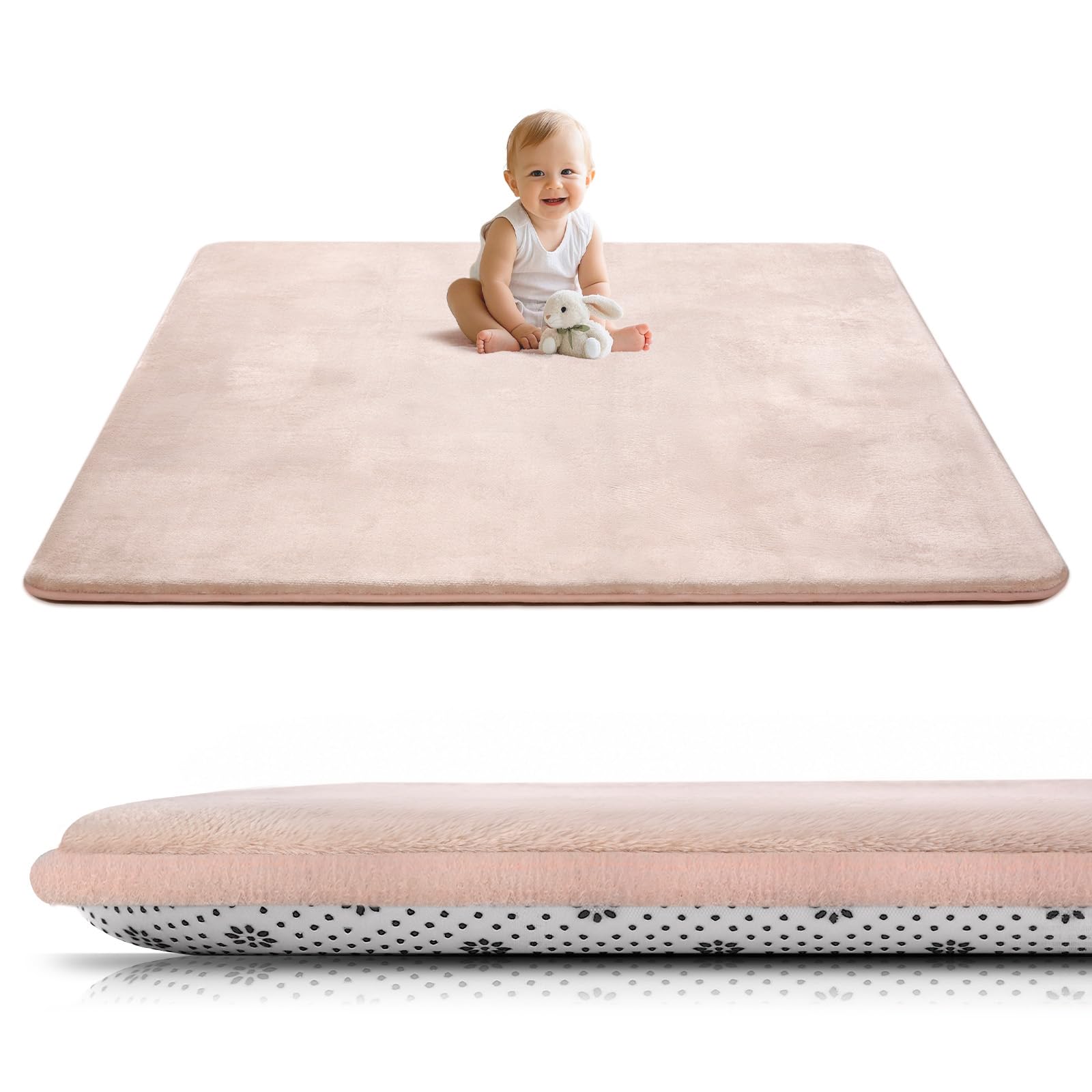 Tuocal Baby Crawling Mat 127 x 127 cm, 3 cm Thick Foam Play Mat, Ultra Soft Support and Plush Feel Carpet Children's Room Easy Care Crawling Blanket Baby with Non-Slip Underside, Pink