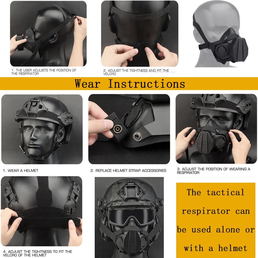 Masque respiratoire tactique Demi-masque à gaz pour la chasse militaire Airsoft Paintball CS (Couleur : MA-119-BK)