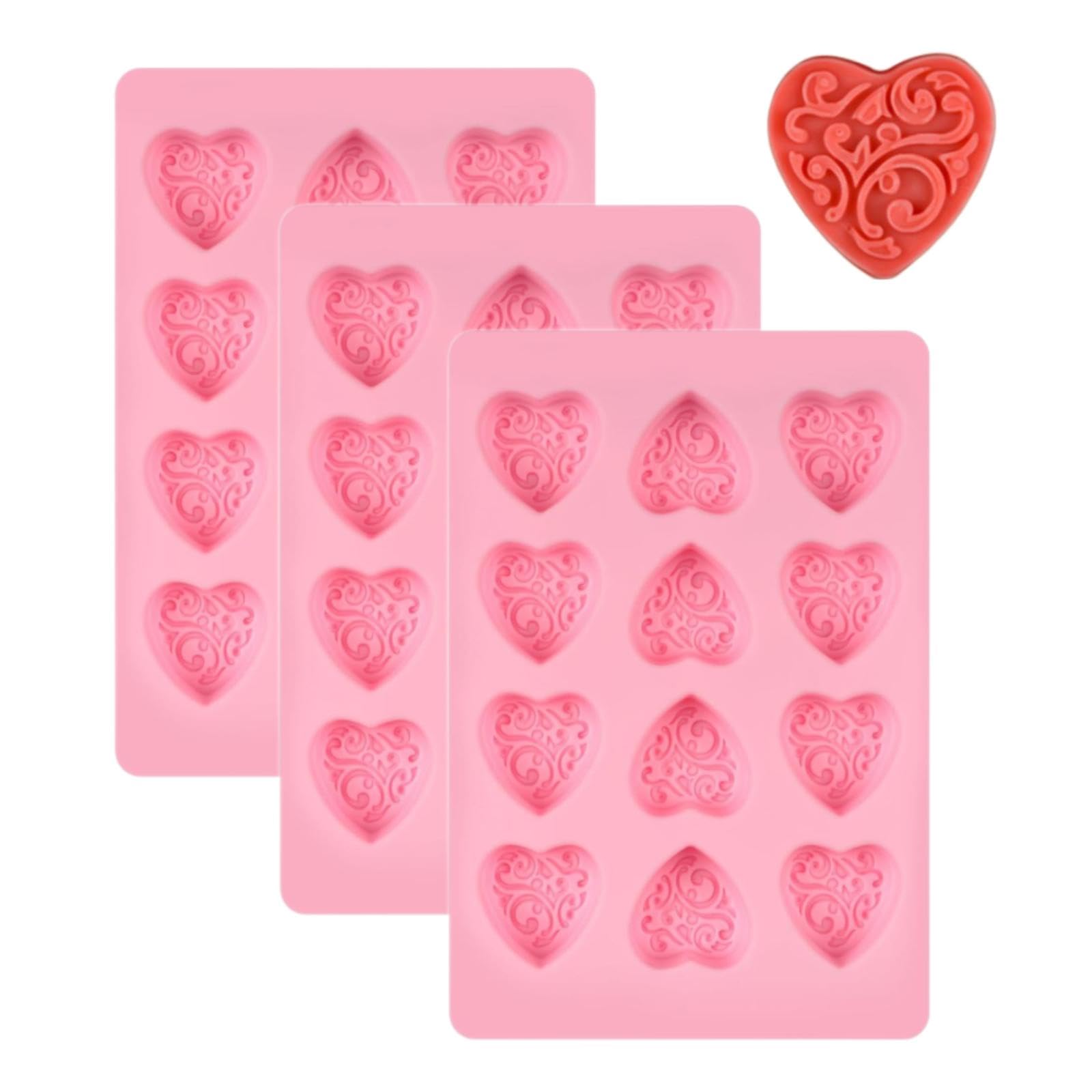 3 Pcs Silicone Heart-Shaped Chocolate Molds - Non-Stick Candy Heart Molds Silicone, Candy Making Supplies for Baking, Candy, Gummy, Food Grade in
