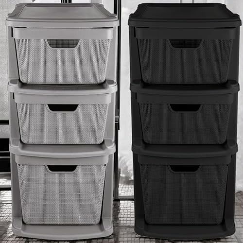 Kit 2 Gaveteiro Organizador Grande de Chão com 3 Gavetas 15-15-22 Litros em Plástico Juta RVS E-comm