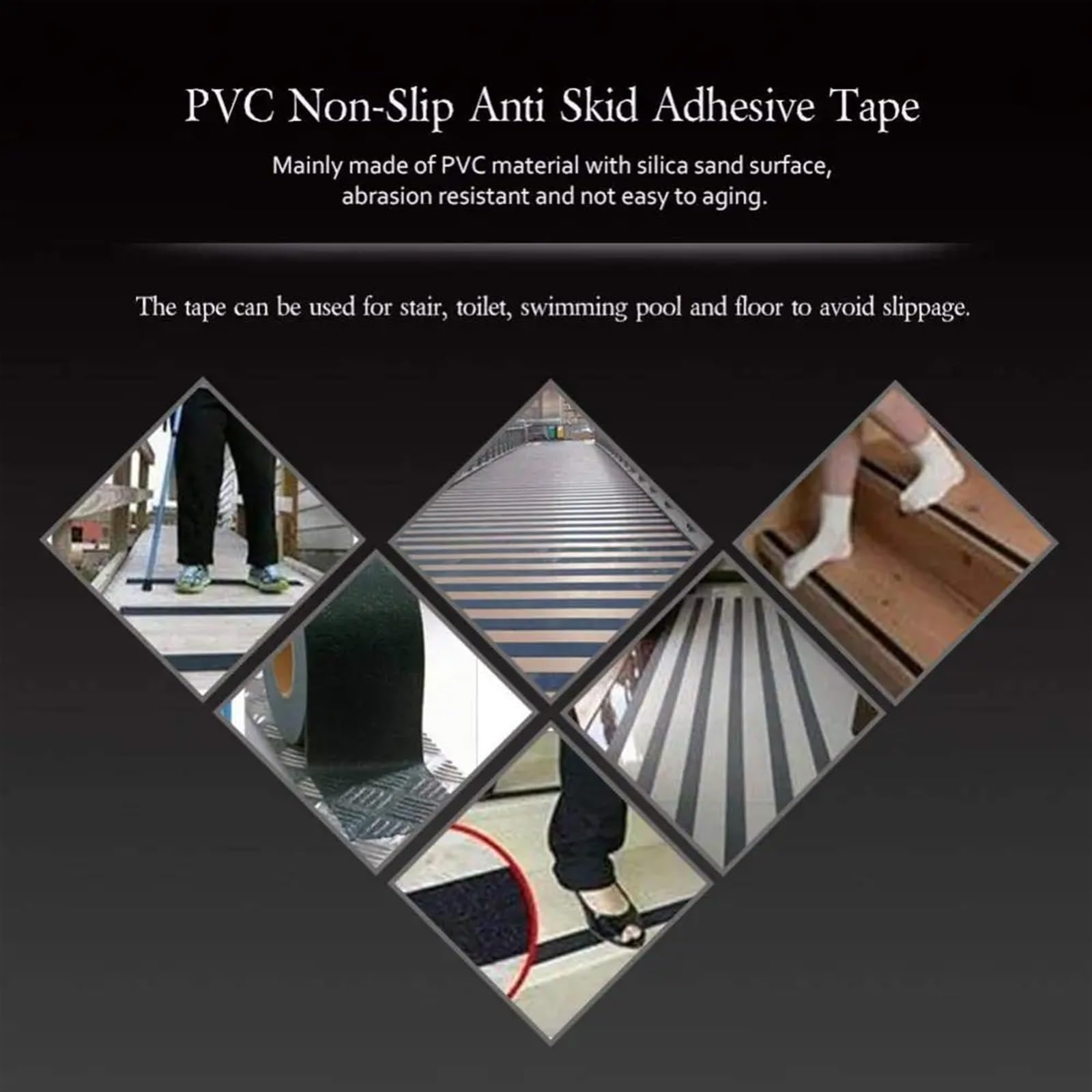 Tira antideslizante para peldaños de escalera con cinta adhesiva para interiores y exteriores para decoración y seguridad, borde de escalera negro