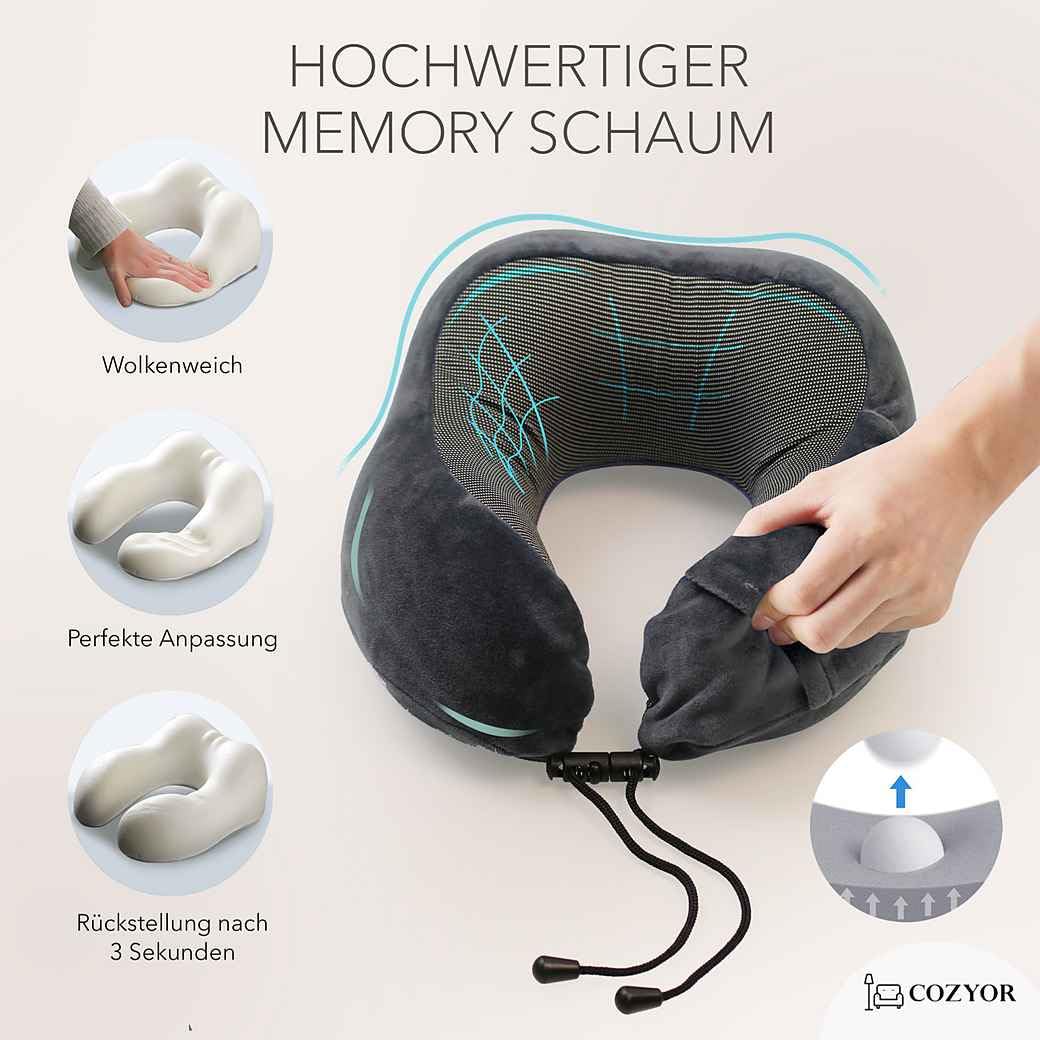 Cozyor Kit de Voyage 4 pièces : Coussin de Nuque + Masque de Sommeil + Oreiller de Voyage & Couverture de Voyage 2 en 1 + Bouchons d'oreille, avec Clip de Sac à Dos et Fixation pour Valise