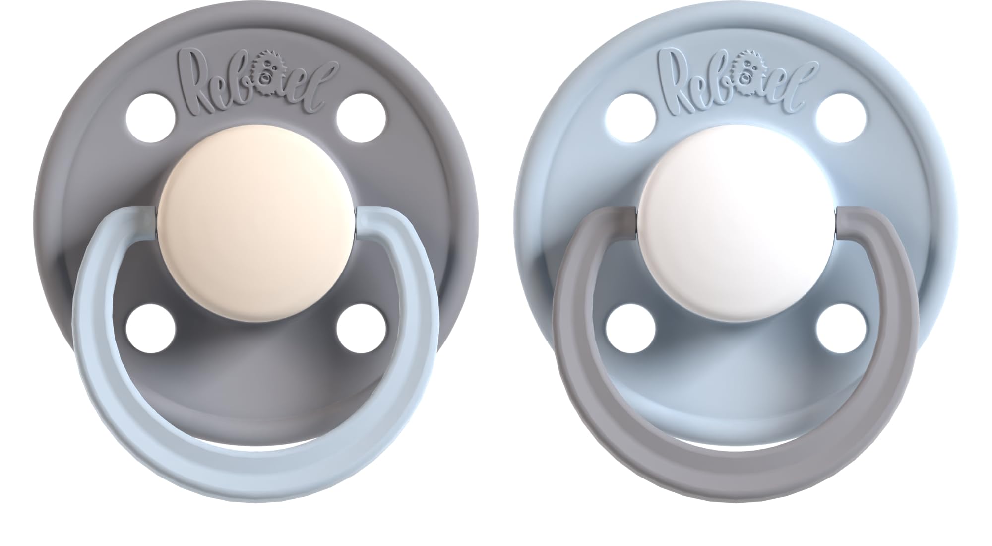 Rebael Duo Newborn Dummies 0-6 Months - Comforting Natural Rubber Round Pacifier, Safe and Easy to Sterilise Baby Soothers - 2 Pack Newborn Essentials |Flint & Arctic