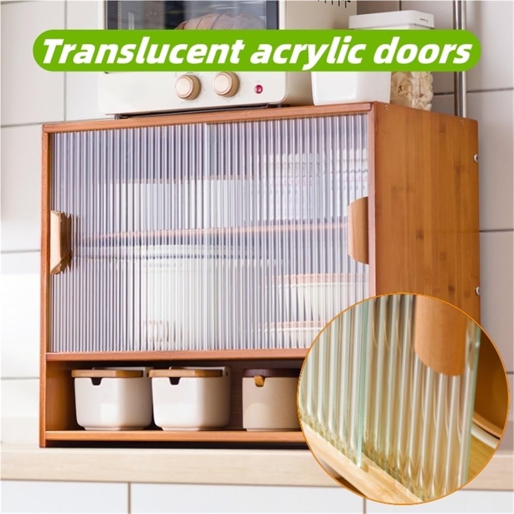 Scolapiatti da cucina in bambù con ripiani regolabili in acrilico, multi livello, struttura solida, supporto per forno a microonde, naturale, h 45 cm