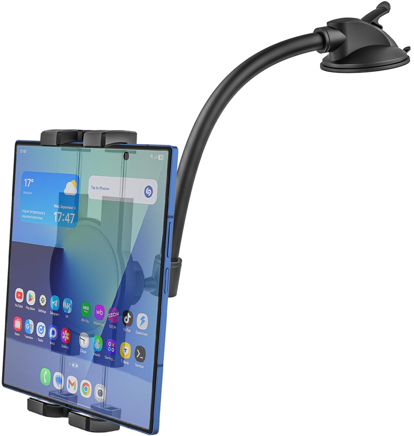 Supporto da auto per tablet da 4,7 a 12,9 pollici, supporto per tablet e tablet da 4,7-12,9 pollici, supporto a braccio lungo per cruscotto auto, stabilizzatore anti-scossa, per iPad