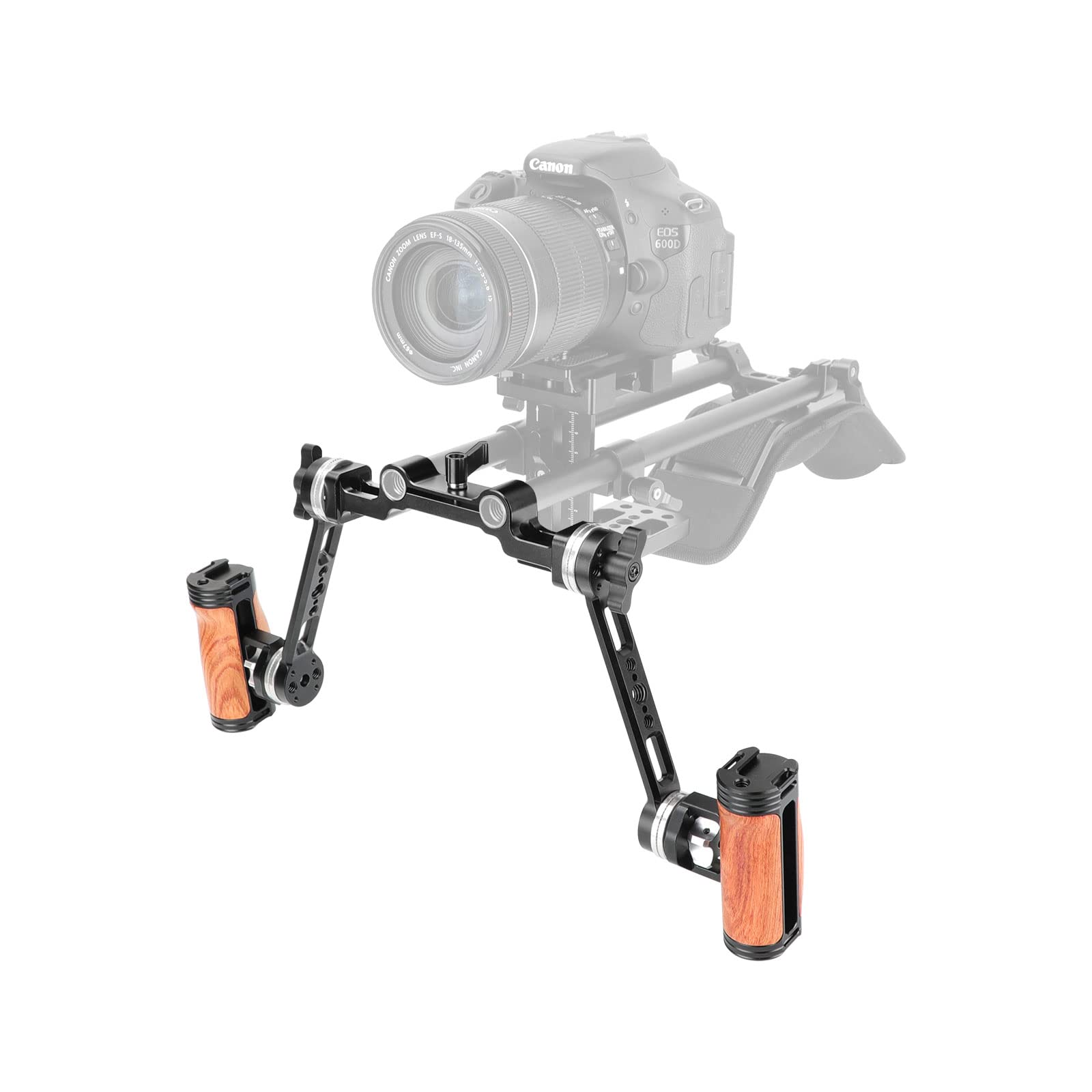 SZRIG Adjustable Handle Grip with M6 Rosette Extension Arm & 15mm Railblock for DLSR Camera Shoulder Rig, Black with silver accents - Image 3