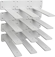 Vista 86 de Paquete de 16 - Soporte de estante en L oculto negro de 6 pulgadas (1/5 pulgada de grosor) Soportes de estante flotante de hierro Soportes de metal