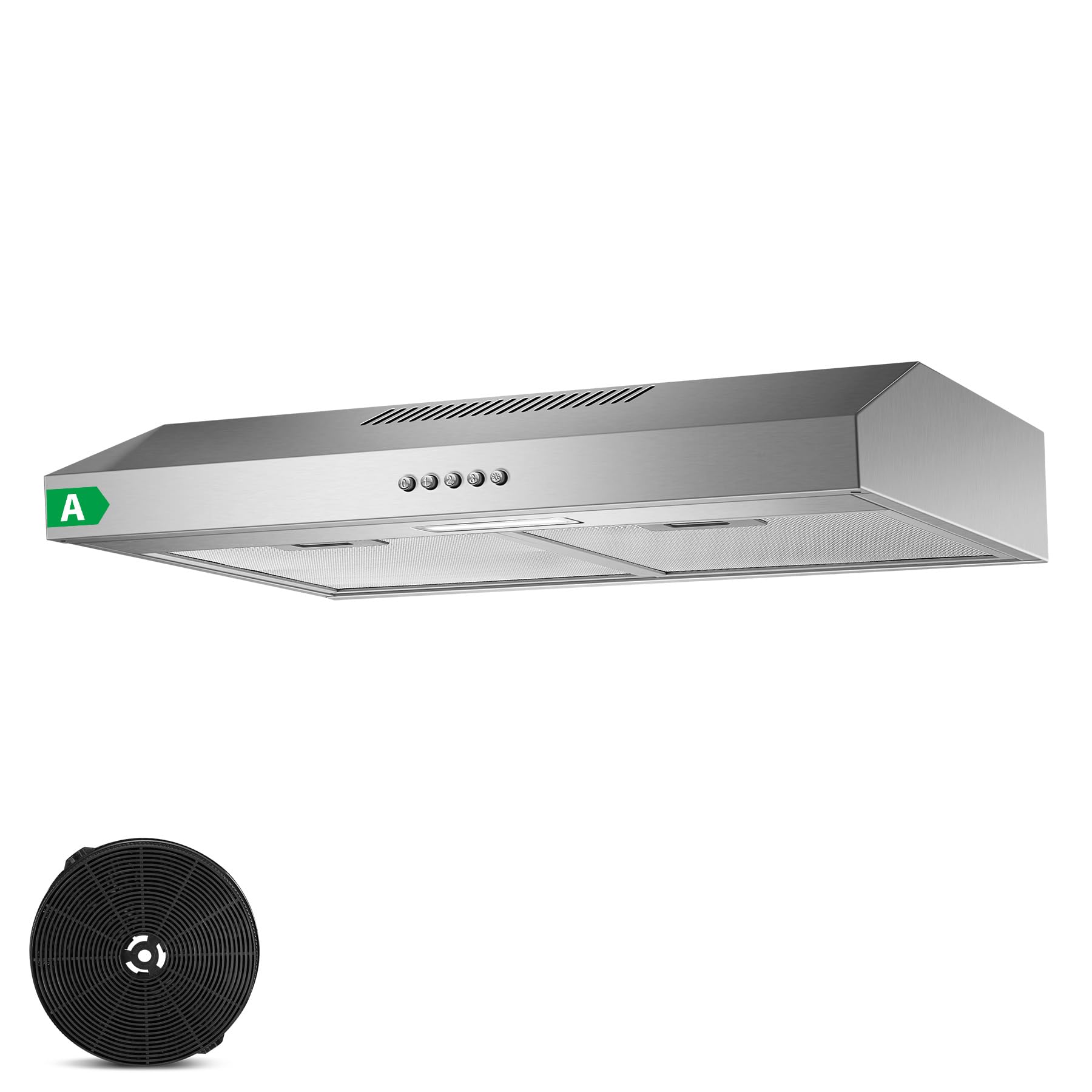 TopStrong Hotte aspirante 60cm sous comptoir, hotte aspirante 60cm air circulant/air évacué 201 m³/h, avec filtre à charbon actif CF-D, acier inoxydable
