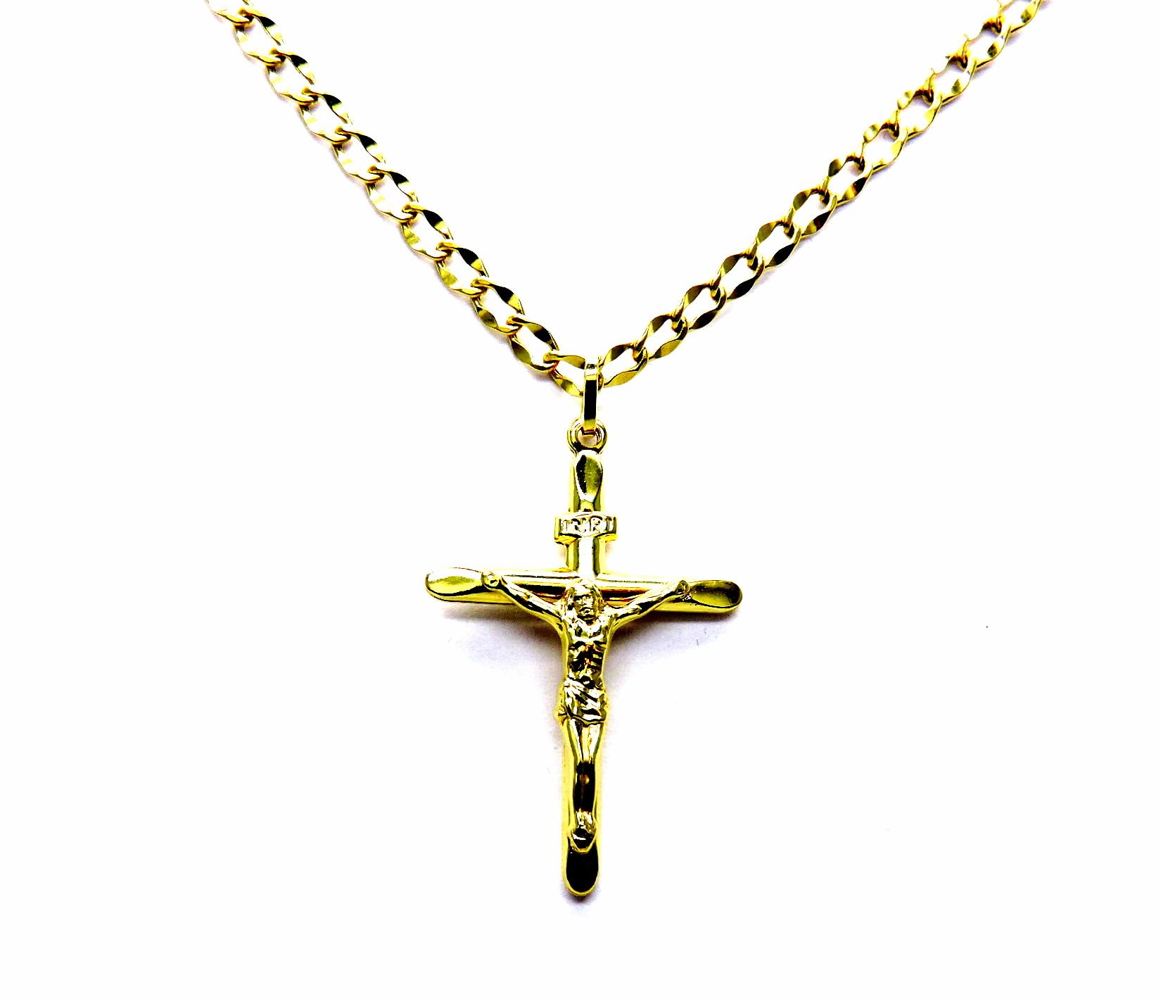 Collana Uomo Oro Giallo 18kt 750 Croce Cristo Smussata | Catena Cm 50, Pendente Religioso