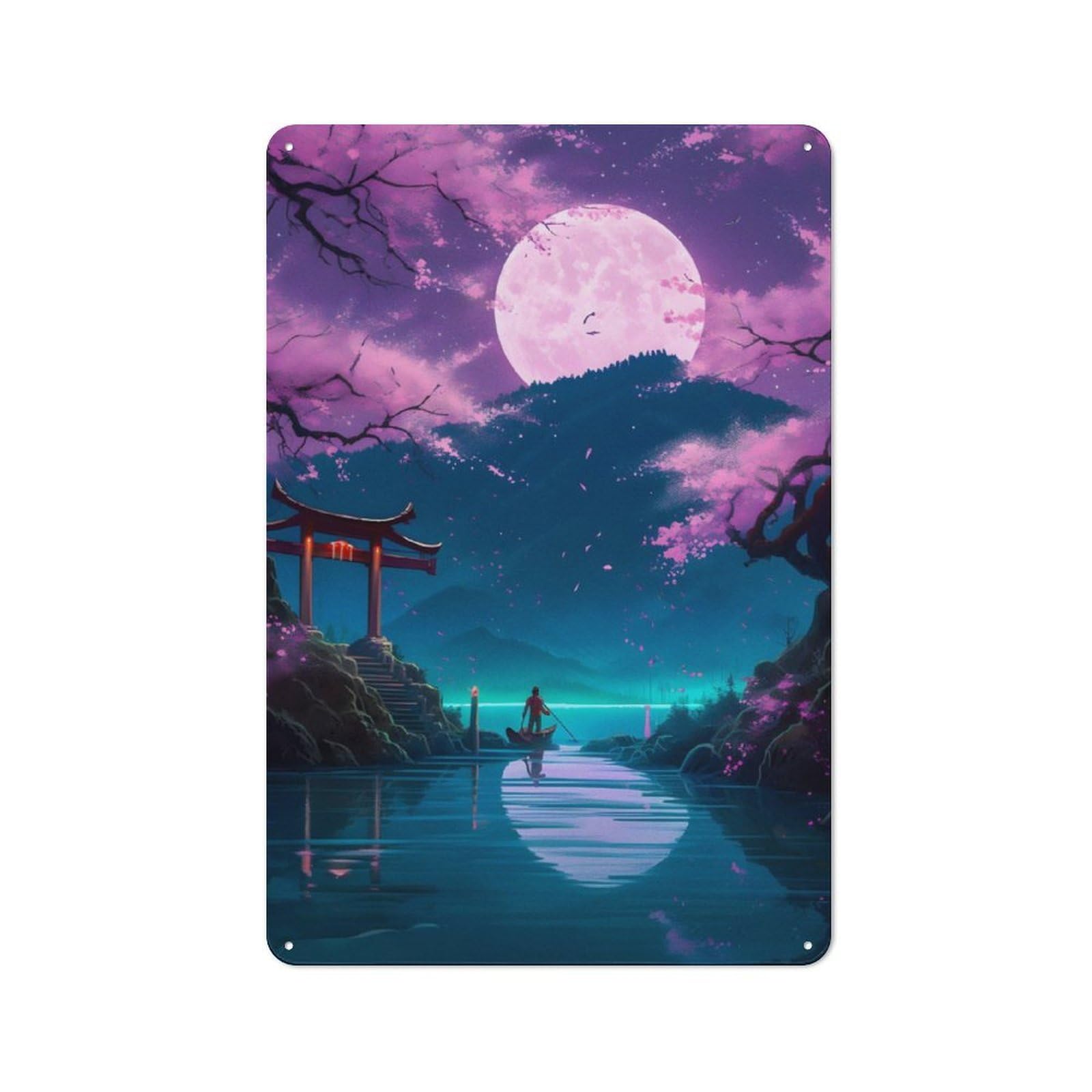 Junmoney Moonlight The Lake Retro Metal Plaque 30X20cm For Bar Or Restaurant, Suited To Restaurant Interior Fans