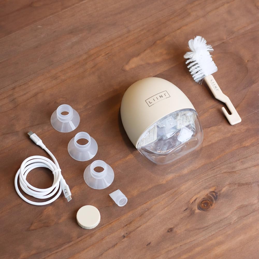 LIINI® Milchpumpe Bundle (2er Set, Beige) – tragbar im BH, kabellos & leise (<50 dB), 2 Modi & 5 Stufen, USB-C, bis 3h Akku – inkl. Einsätze 15/17/21 mm & Zubehör