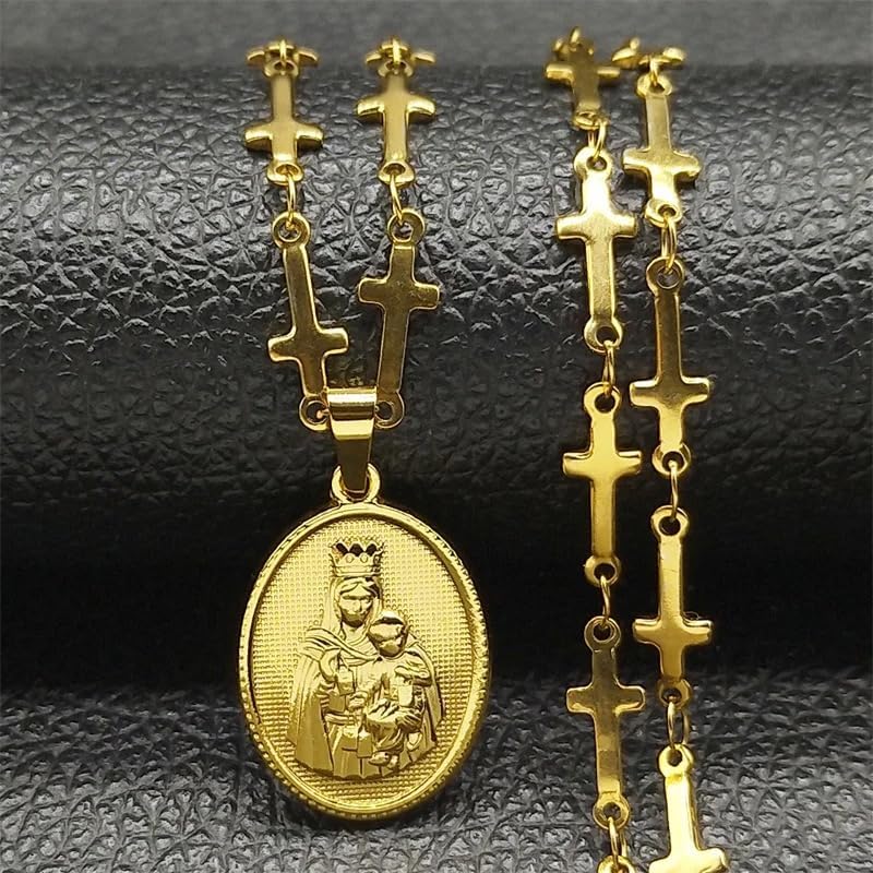 18K Gold Plated Virgin Mary Coin Necklace, 18K Gold Plated Christian Prayer Cross Necklace for Women. - Image 3