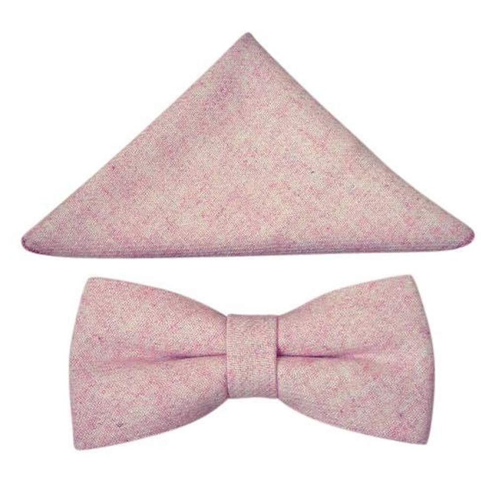 Db Dickie Bow Men's Dusty Pink Luxury Wool Pre-Tied And Fully Adjustable Bow Tie & Pocket Square Set (Dusty Pink) - Suitable For Formalwear, Office, Weddings, Parties, Grooms & Grooms Outfits