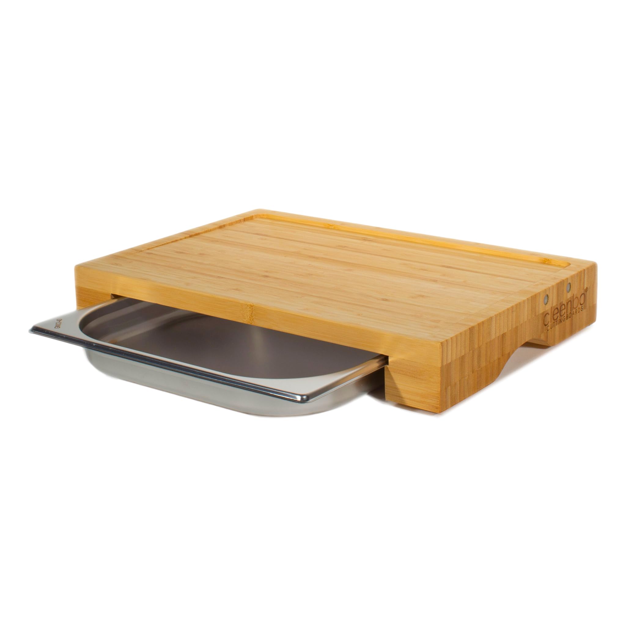 Tabla de cortar de bambú con bandeja colectora, ranura para savia y soporte magnético para cuchillos - Tabla de cocina profesional de madera con recipiente recogedor (bandeja recogedora de