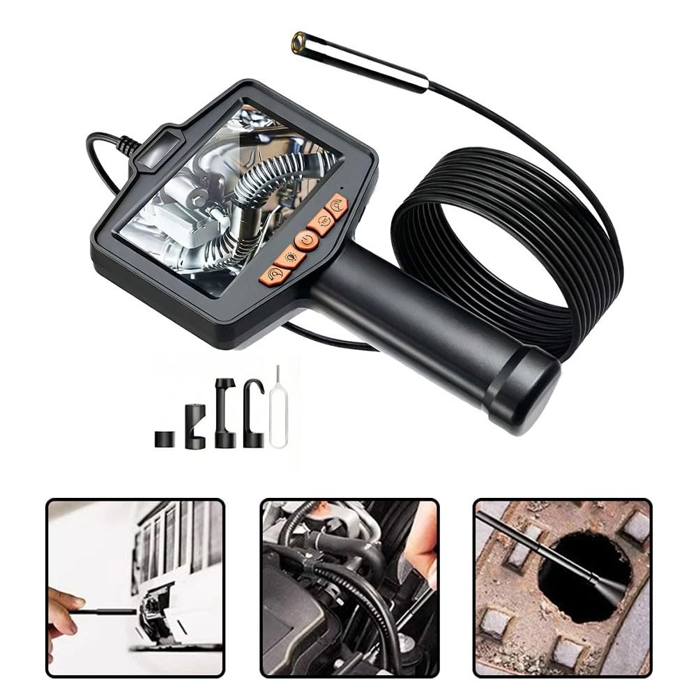 1080P Triple Lente Endoscopio con Pantalla HD de 43 Pulgadas, IP67 Impermeable con Luz LED, Cable Flexible de 164 Pies, Sanitario, Reparación Automática