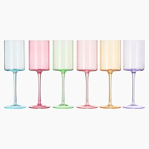 Miniatura 6 de Khen Juego de 6 copas de vino de cristal cuadradas de colores, regalo para ella, él, esposa, amigo, tamaño grande de 12 onzas, vasos altos de estilo